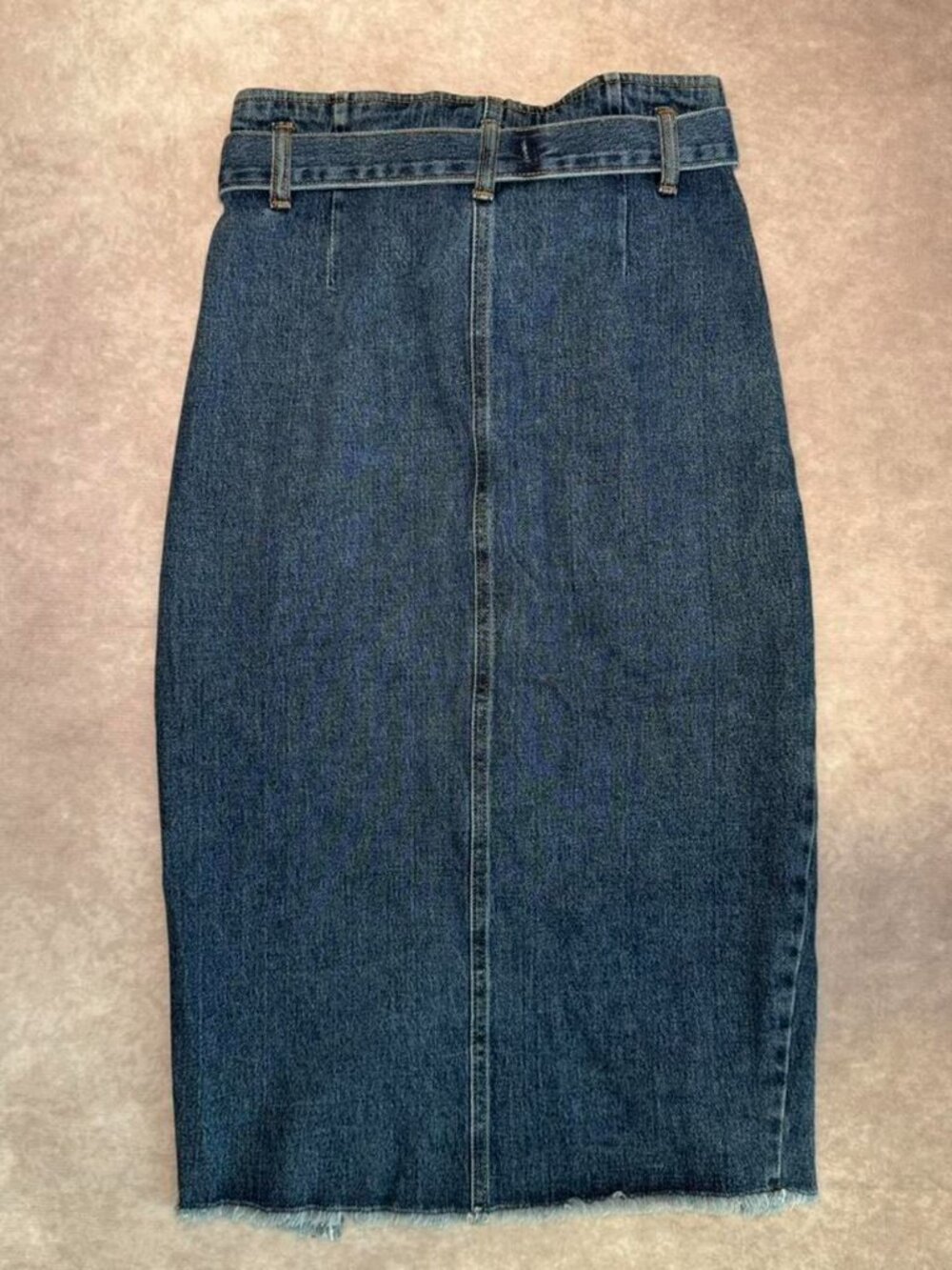 ZARA Denim Tie Waist Asymmetrical Button Front Distressed Midi Skirt Size XS - Picture 2 of 3